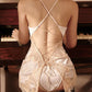 Sexy Deep V-neck Ice Silk Lace Patchwork Backless Camisole Nightgown