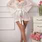 Sexy Lace Slip Dress Mesh See-through Tie-up Robe Loungewear Set
