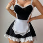 Sexy Lace Patchwork Open Back Maid Uniform Lingerie Set