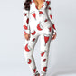 Christmas Deep V-neck Long-sleeved Back Button Closure Jumpsuit PJajama