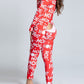 Christmas Deep V-neck Long-sleeved Back Button Closure Jumpsuit PJajama