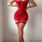 Sexy Bow-tie Mesh See-through Bodycon Dress with Stockings Set