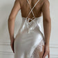 Sexy Silk Lace Long Slip High Side Slit Nightgown