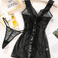 Sexy Deep V Lace Mesh Tie-up See-Through Nightdress Set