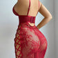 Sexy Flower Lace Hollow See-Through Side Strap Long Suspender Dress