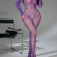 Leopard Sexy Backless Lace Fishnet Stretch Tight Long-sleeved Bodysuit