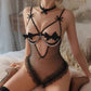 Sexy Openwork Mesh See-through Bow Pearl Crotchless Bodysuit Lingerie