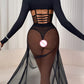 Sheer Mesh Bodysuit with Sexy Slit Skirt Three-piece Set