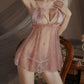 Sexy Deep V Mesh See-Through Pearl Open Crotch Lingerie Set