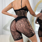Halter-neck Backless Rhinestone-embellished Sexy Mesh Bodysuit Shorts