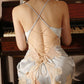Sexy Deep V-neck Ice Silk Lace Patchwork Backless Camisole Nightgown