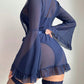 Sexy Lace Slip Dress Mesh See-through Tie-up Robe Loungewear Set
