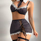 Striped Schoolgirl Cosplay Bodycon Mini Skirt Lingerie Set