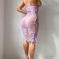 Sexy Flower Lace Hollow See-Through Side Strap Long Suspender Dress