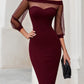 Sheer Illusion Off-Shoulder Sweetheart Midi Dress