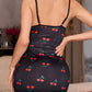 Cherry Print Sexy Ruffled Comfortable Loungewear Slip Dress
