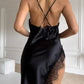 Sexy Silk Lace Long Slip High Side Slit Nightgown