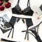 Sexy Mesh See-Through Flower Embroidery Push-Up Bra Sexy Lingerie Set