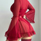 Sexy Lace Slip Dress Mesh See-through Tie-up Robe Loungewear Set