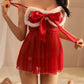 Christmas Sexy Bow Tie Mesh See-through Hollow Out Lingerie Nightgown Set