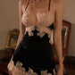 Sexy Deep V-neck Ice Silk Lace Patchwork Backless Camisole Nightgown