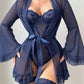 Sexy Lace Slip Dress Mesh See-through Tie-up Robe Loungewear Set