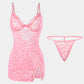 Sexy Deep V Flocked Leopard Print See-Through Mesh Bodycon Nightgown