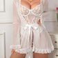 Sexy Lace Slip Dress Mesh See-through Tie-up Robe Loungewear Set
