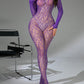 Leopard Sexy Backless Lace Fishnet Stretch Tight Long-sleeved Bodysuit
