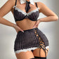 Striped Schoolgirl Cosplay Bodycon Mini Skirt Lingerie Set