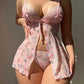 Sexy Floral Print See-Through Mesh Lace Camisole Lingerie Set