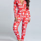 Christmas Deep V-neck Long-sleeved Back Button Closure Jumpsuit PJajama