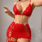 Sexy V Neck Lace Trimmed Strappy Lingerie Set