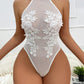 Sexy Halter-neck Sleeveless Sheer Water-soluble Floral Embroidery Lingerie Bodysuit