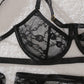 Sexy Jacquard Lace Shapewear Lingerie Set With See-Through Stockings