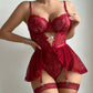 Sexy Lace Hollow Heart-Shaped Decoration Detachable Waist Seal One-Piece Pajamas Two-Piece Set