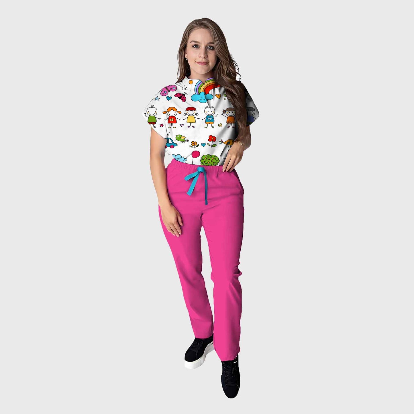 Women's Floral Printed Scrub Set CPJO2