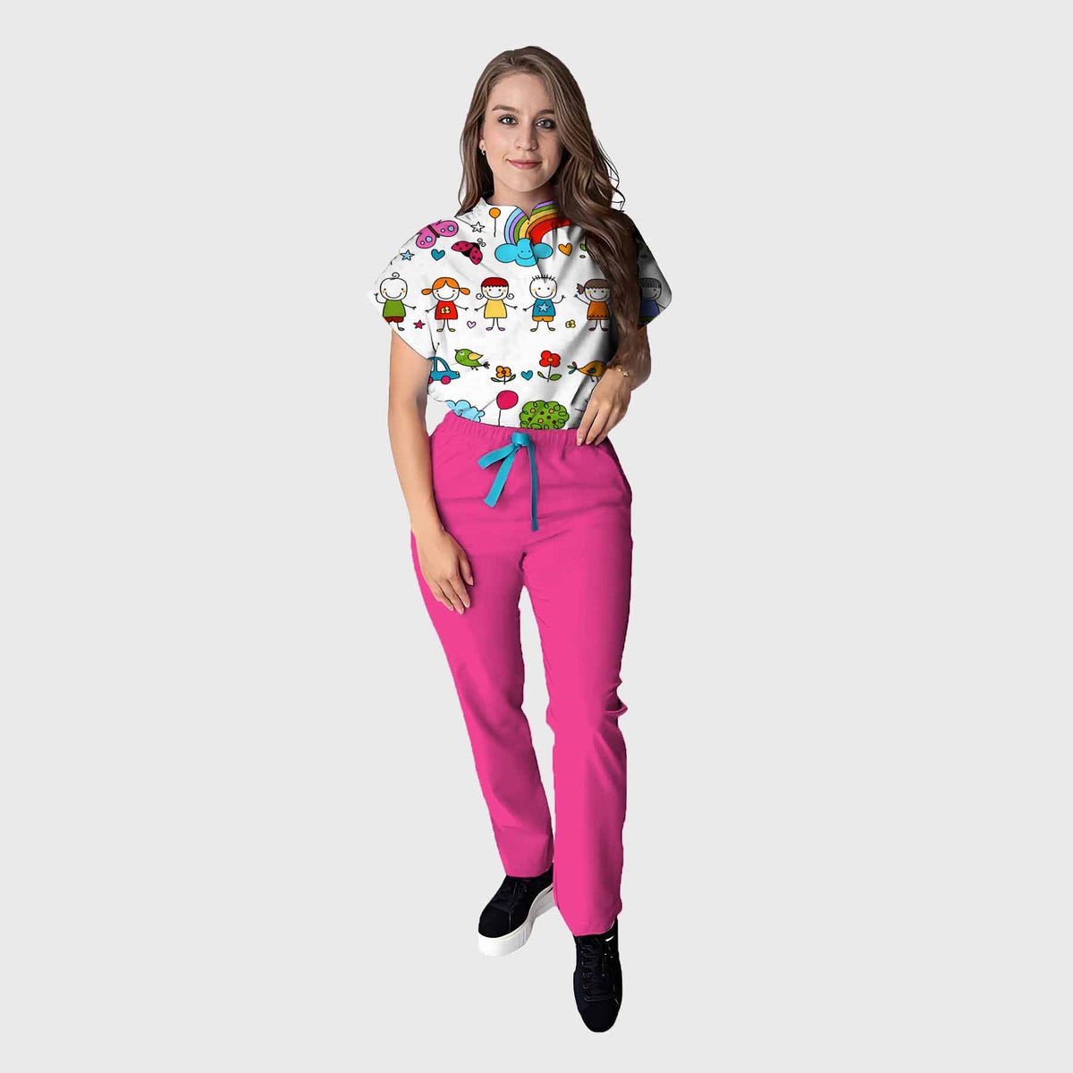Women's Floral Printed Scrub Set CPJO2