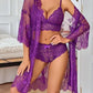 Women's Sexy Lace Bra Panties and Mesh Nightgown 3-Piece Set