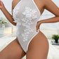 Sexy Halter-neck Sleeveless Sheer Water-soluble Floral Embroidery Lingerie Bodysuit