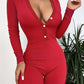 Christmas Deep V-neck Long-sleeved Back Button Closure Jumpsuit PJajama