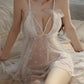 Sexy Deep V Mesh See-Through Pearl Open Crotch Lingerie Set