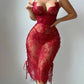 Sexy Flower Lace Hollow See-Through Side Strap Long Suspender Dress