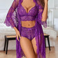 Women's Sexy Lace Bra Panties and Mesh Nightgown 3-Piece Set