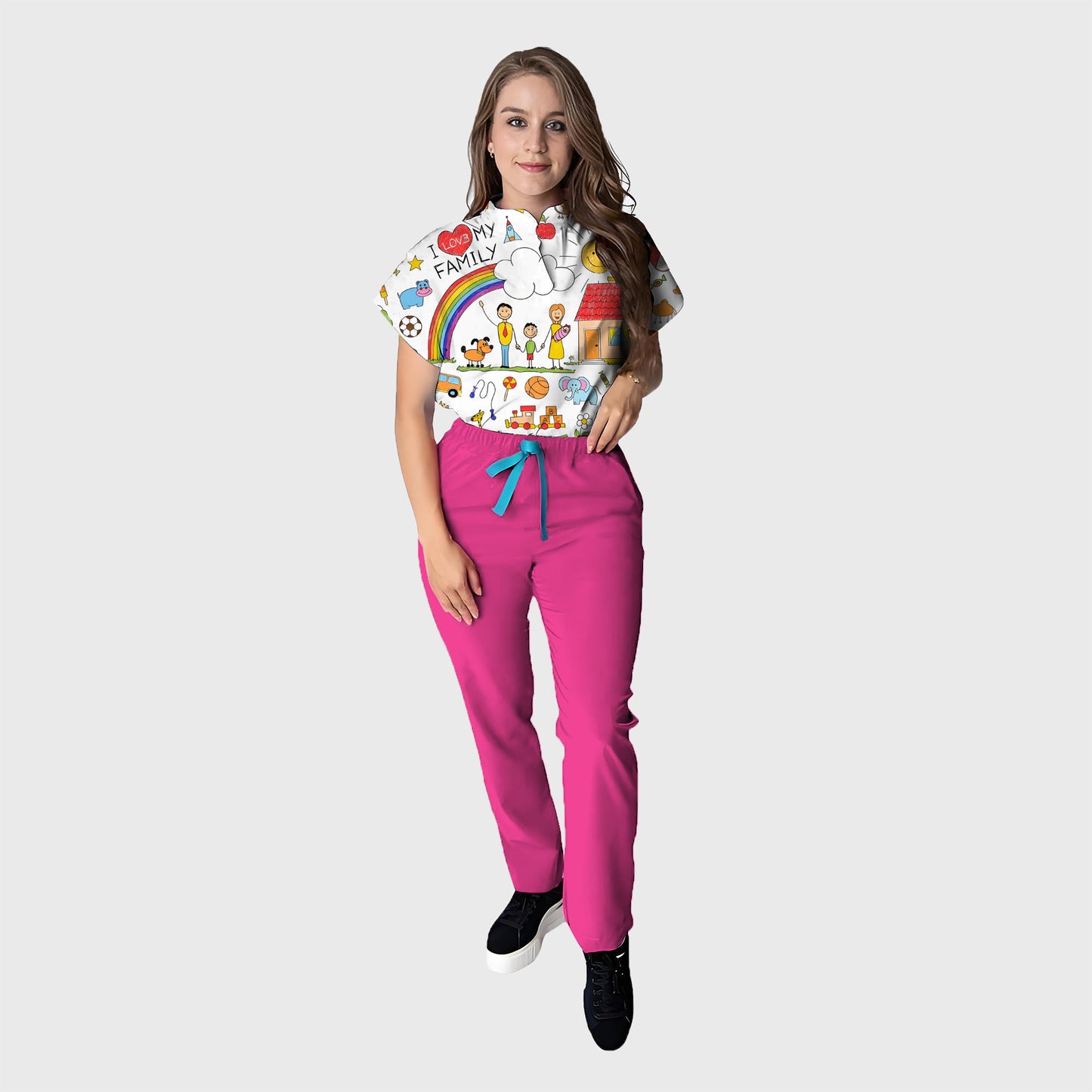 Women's Floral Printed Scrub Set CPJO2
