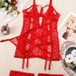 Sexy Openwork Lace Mesh See-through Lingerie Nightgown Set
