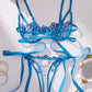 Sexy Flower Embroidered Mesh Lace Gathered Bra Set