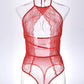 Sexy Lace Mesh Openwork Halter Bodysuit