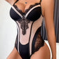Sexy Mesh See-Through Lace Patchwork Colorblock Bodysuit