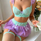 See-Through Lace Colorblock Mesh Skirt With Fishnet Stockings Sexy Lingerie Set